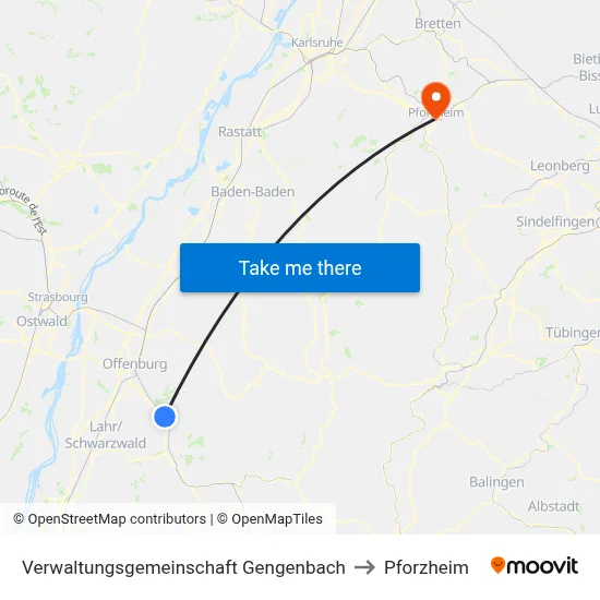 Verwaltungsgemeinschaft Gengenbach to Pforzheim map