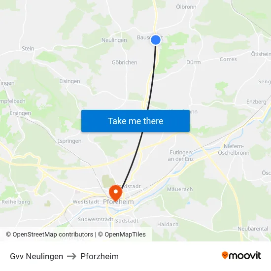 Gvv Neulingen to Pforzheim map
