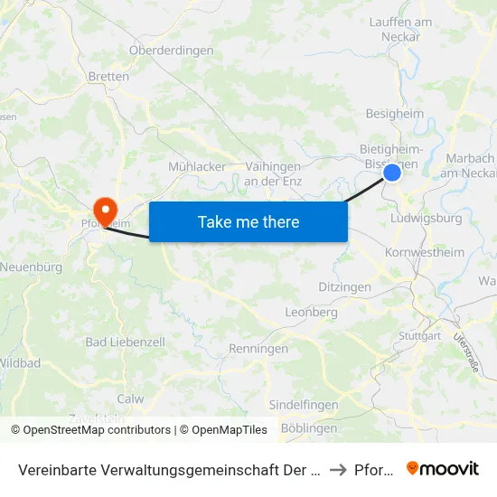Vereinbarte Verwaltungsgemeinschaft Der Stadt Bietigheim-Bissingen to Pforzheim map