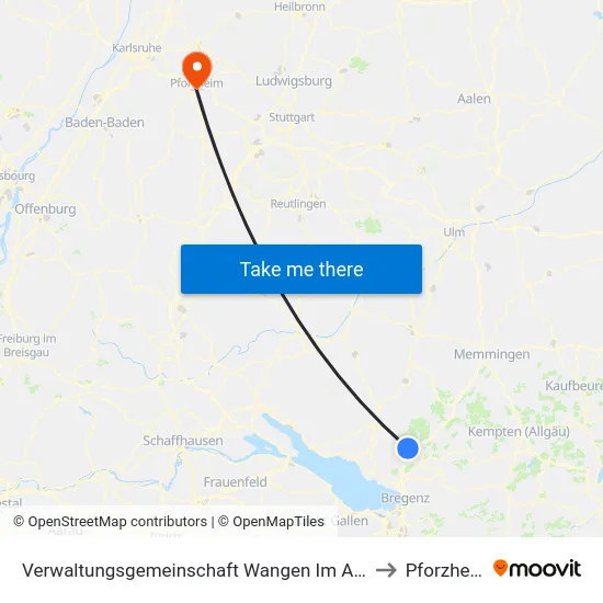Verwaltungsgemeinschaft Wangen Im Allgäu to Pforzheim map
