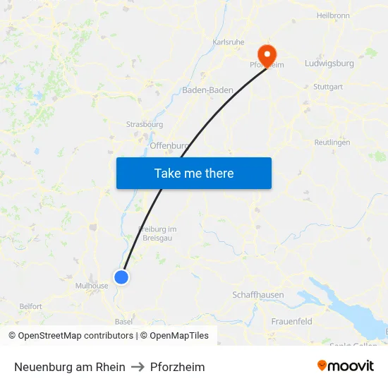 Neuenburg am Rhein to Pforzheim map