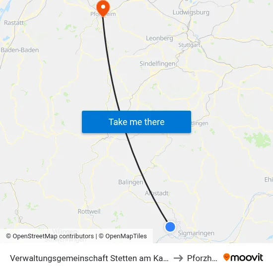 Verwaltungsgemeinschaft Stetten am Kalten Markt to Pforzheim map