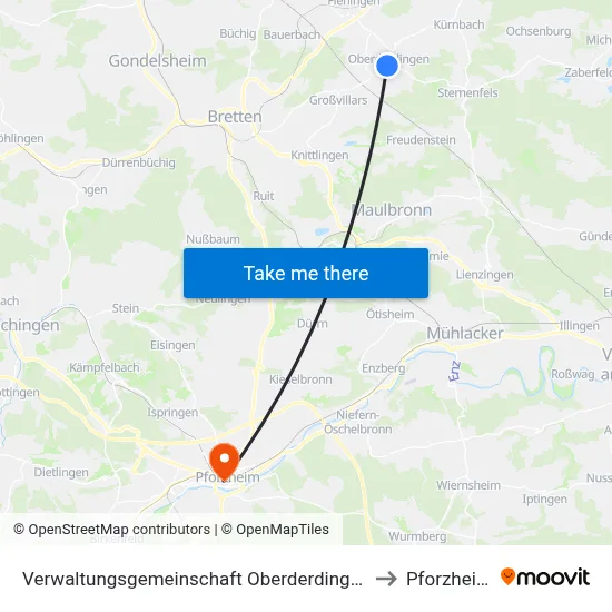 Verwaltungsgemeinschaft Oberderdingen to Pforzheim map