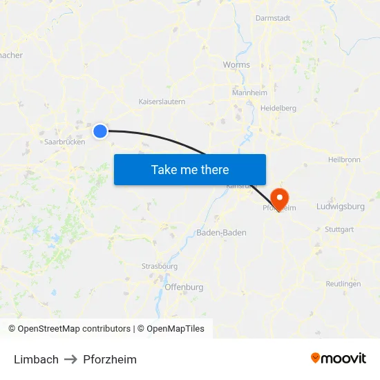 Limbach to Pforzheim map