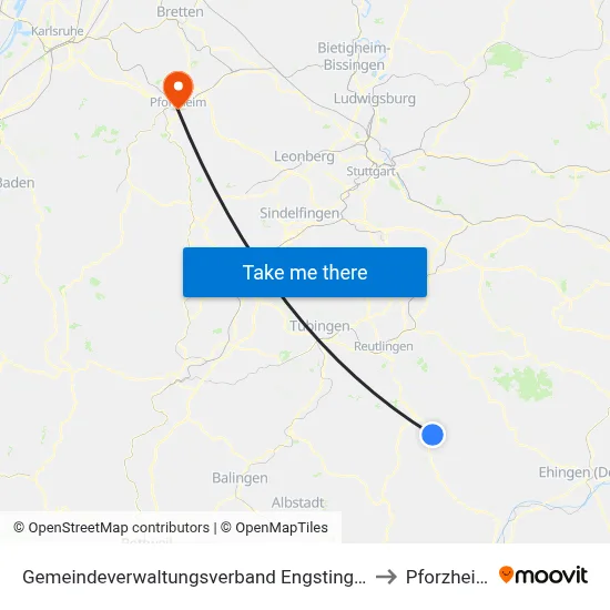 Gemeindeverwaltungsverband Engstingen to Pforzheim map