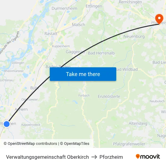 Verwaltungsgemeinschaft Oberkirch to Pforzheim map
