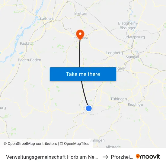 Verwaltungsgemeinschaft Horb am Neckar to Pforzheim map