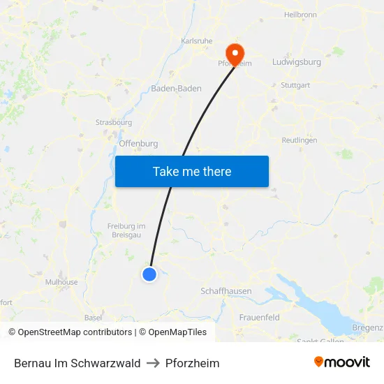 Bernau Im Schwarzwald to Pforzheim map