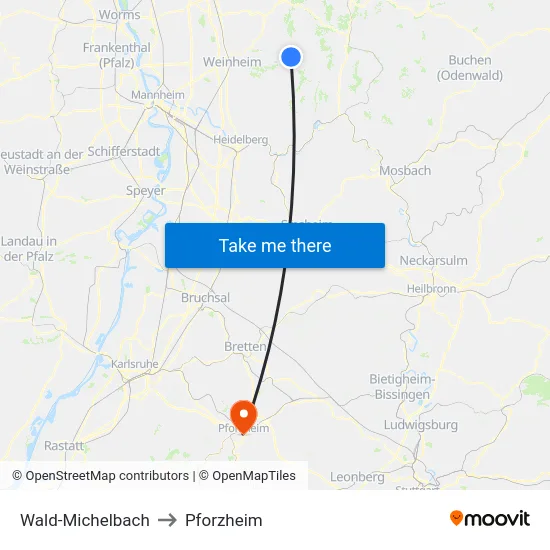 Wald-Michelbach to Pforzheim map