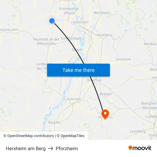 Herxheim am Berg to Pforzheim map