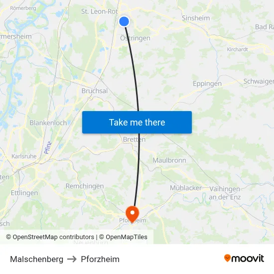 Malschenberg to Pforzheim map