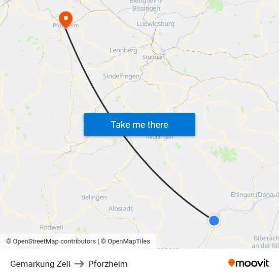 Gemarkung Zell to Pforzheim map