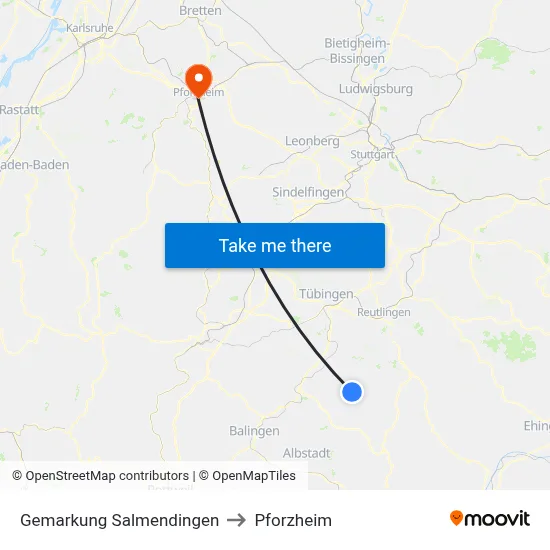 Gemarkung Salmendingen to Pforzheim map
