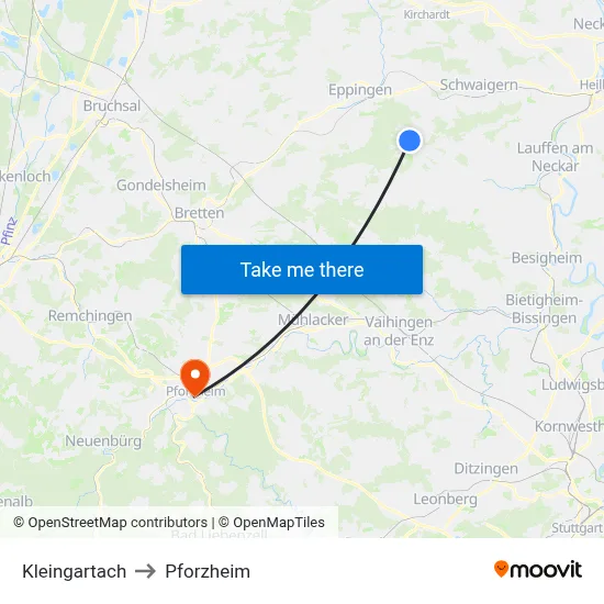 Kleingartach to Pforzheim map