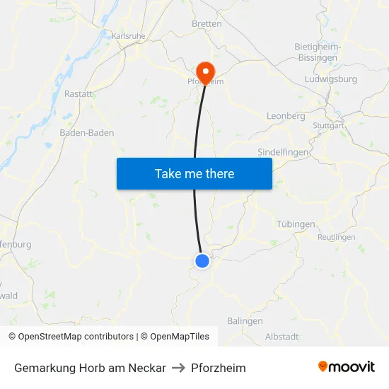 Gemarkung Horb am Neckar to Pforzheim map