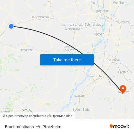 Bruchmühlbach to Pforzheim map