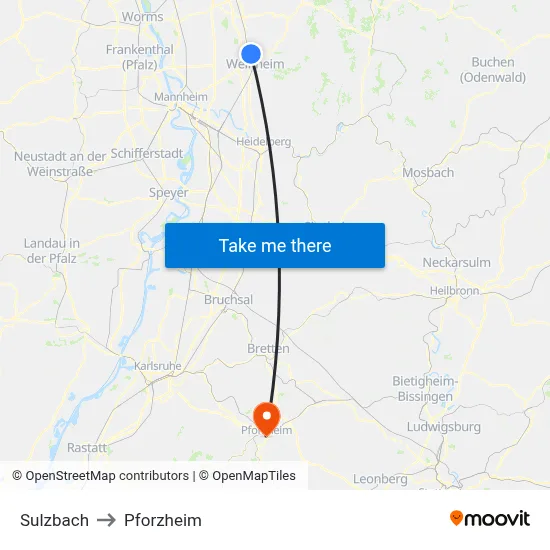 Sulzbach to Pforzheim map