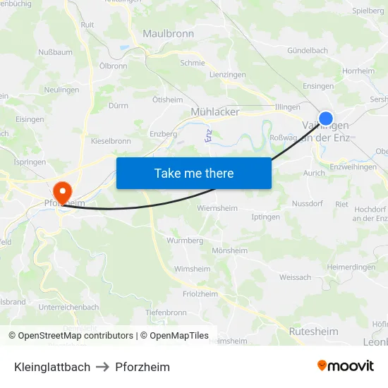 Kleinglattbach to Pforzheim map