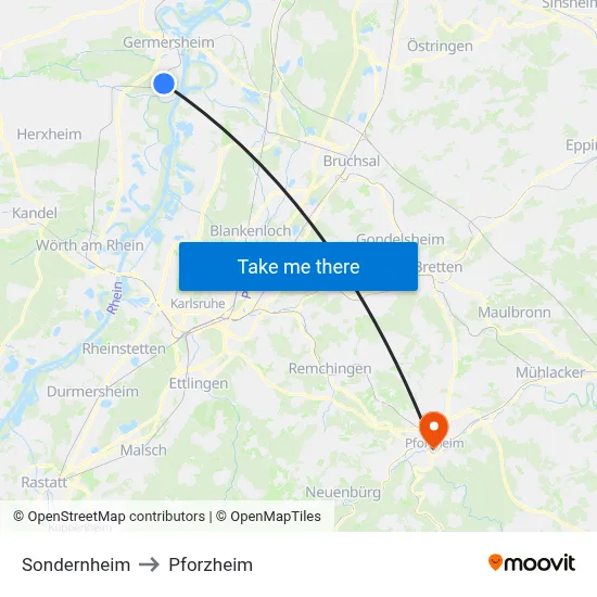 Sondernheim to Pforzheim map