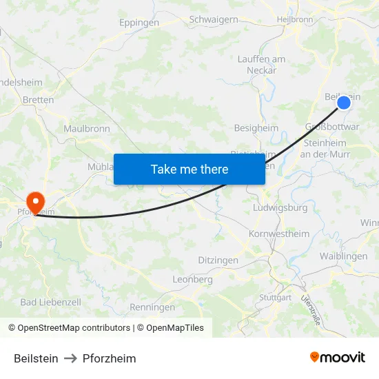 Beilstein to Pforzheim map