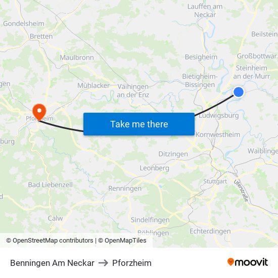 Benningen Am Neckar to Pforzheim map