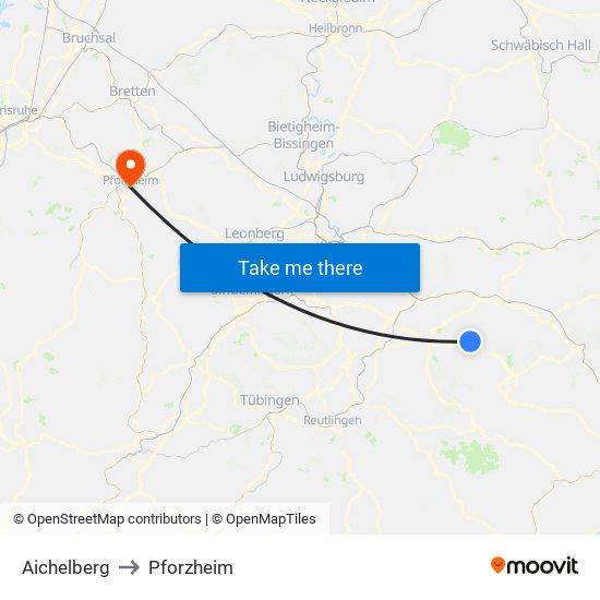 Aichelberg to Pforzheim map