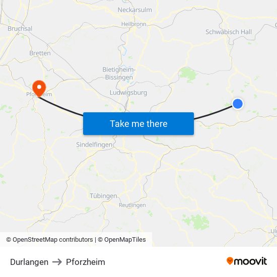 Durlangen to Pforzheim map