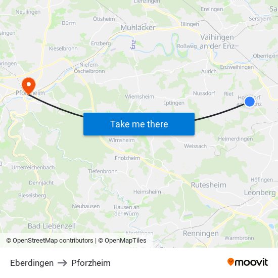 Eberdingen to Pforzheim map