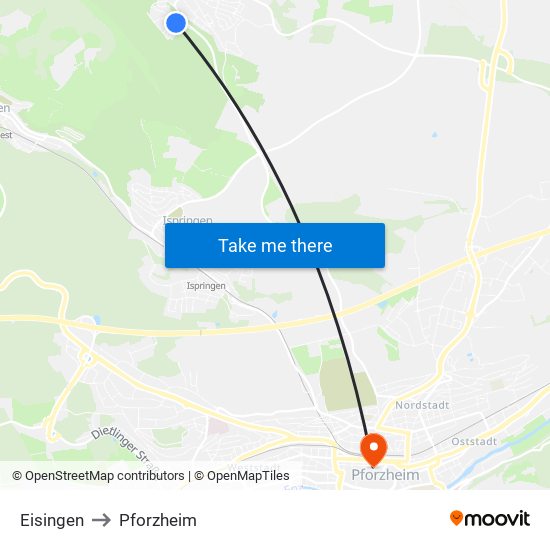 Eisingen to Pforzheim map