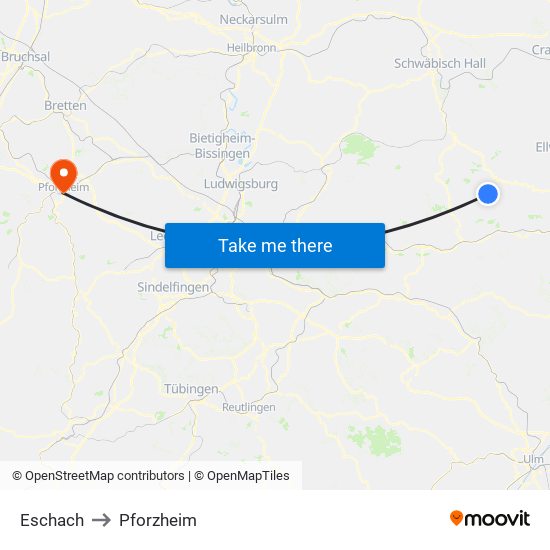 Eschach to Pforzheim map