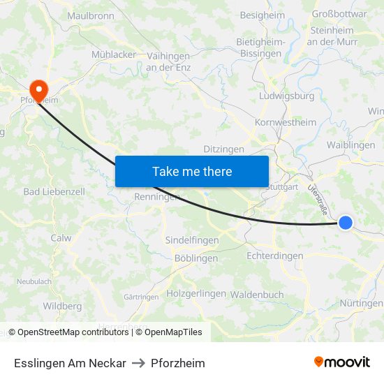 Esslingen Am Neckar to Pforzheim map