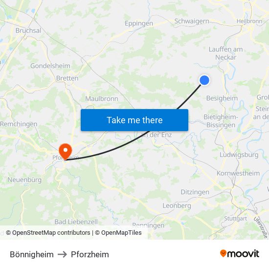 Bönnigheim to Pforzheim map