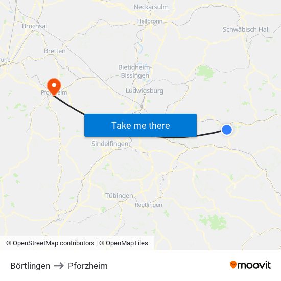 Börtlingen to Pforzheim map