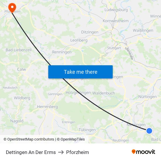 Dettingen An Der Erms to Pforzheim map