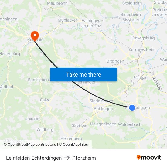 Leinfelden-Echterdingen to Pforzheim map