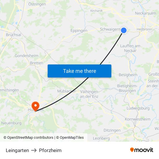 Leingarten to Pforzheim map