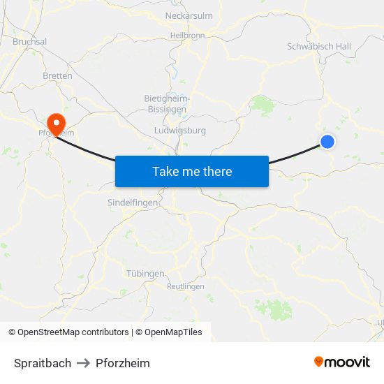 Spraitbach to Pforzheim map