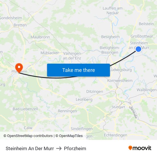 Steinheim An Der Murr to Pforzheim map