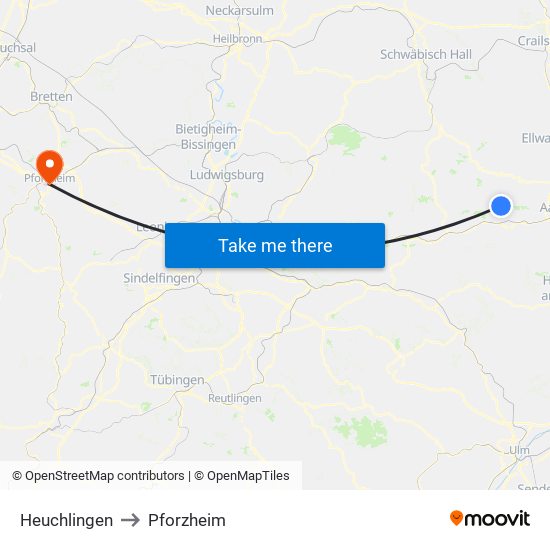 Heuchlingen to Pforzheim map