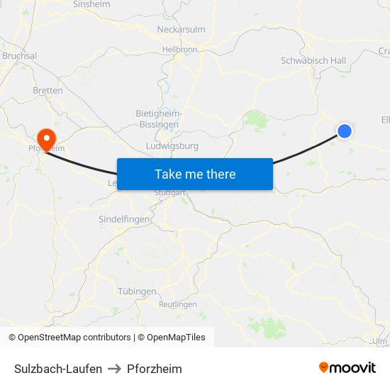 Sulzbach-Laufen to Pforzheim map