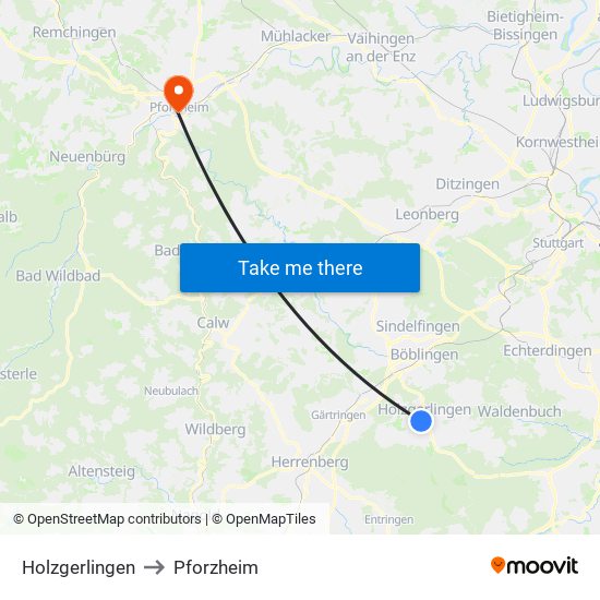 Holzgerlingen to Pforzheim map