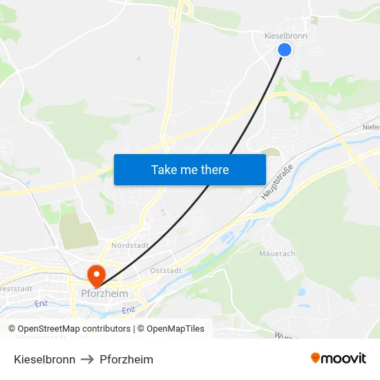 Kieselbronn to Pforzheim map