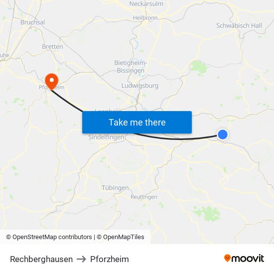 Rechberghausen to Pforzheim map