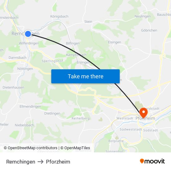 Remchingen to Pforzheim map