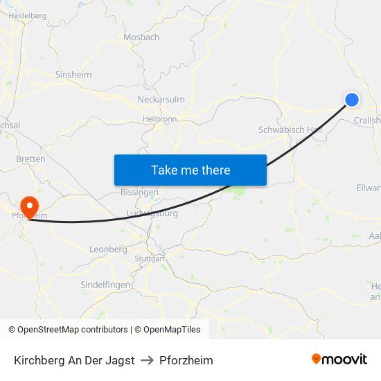 Kirchberg An Der Jagst to Pforzheim map