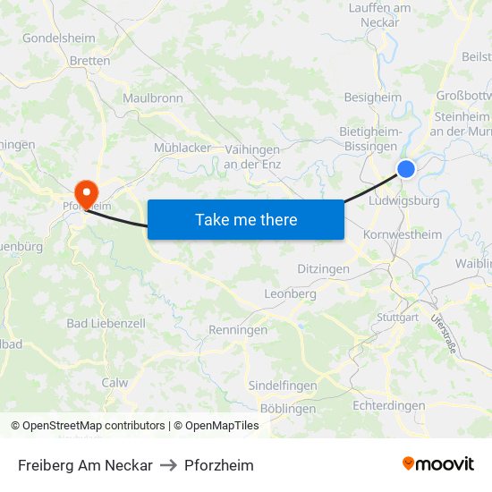 Freiberg Am Neckar to Pforzheim map