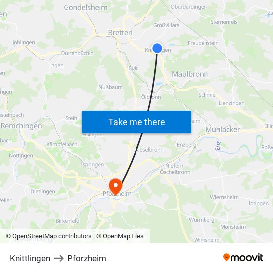 Knittlingen to Pforzheim map