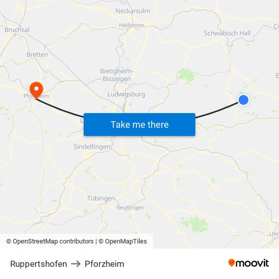 Ruppertshofen to Pforzheim map
