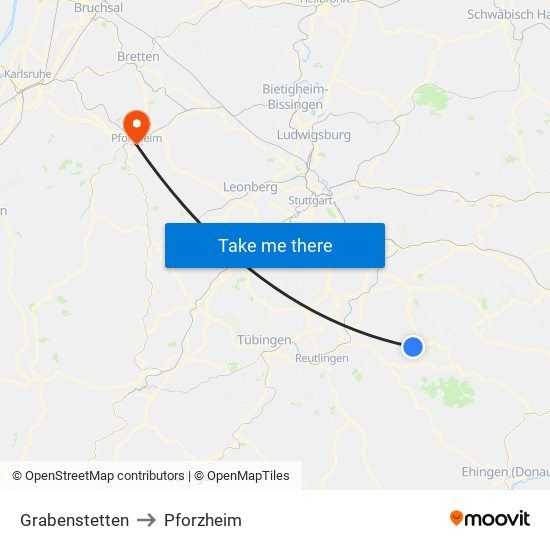 Grabenstetten to Pforzheim map