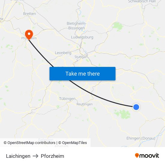 Laichingen to Pforzheim map